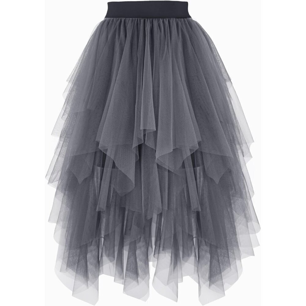 Tulle Dark Grey for Women High Waist Elastic Midi Skirt Mesh Tutu Skirt